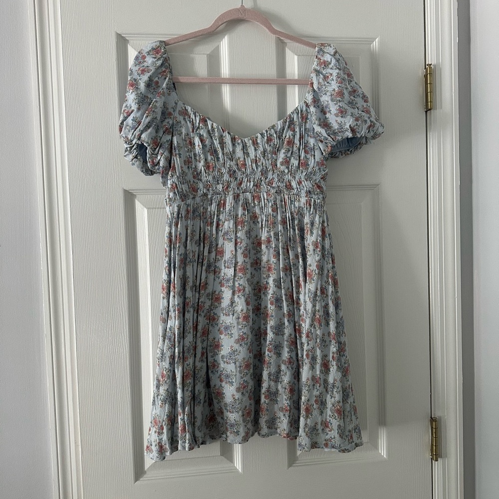 Altar'd State Floral Mini Dress - Blue and Pink